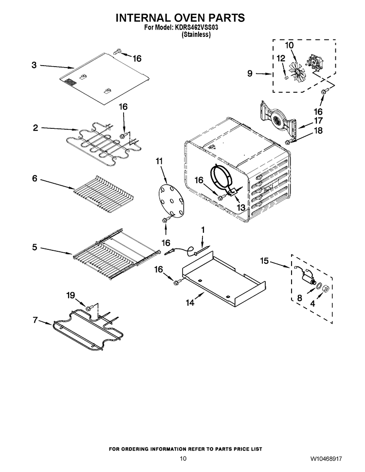 INTERNAL OVEN PARTS Diagram and Parts List for KDRS462VSS03  KitchenAid Range