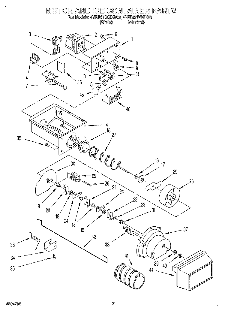 MOTOR AND ICE CONTAINER Diagram and Parts List for 4YED27DQDW02  Whirlpool Refrigerator