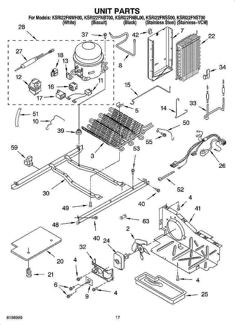 UNIT PARTS Diagram and Parts List for KSRI22FNSS00  KitchenAid Refrigerator