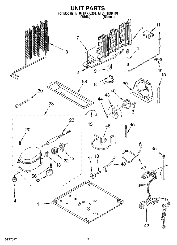 UNIT Diagram and Parts List for ET8FTKXKT01  Whirlpool Refrigerator