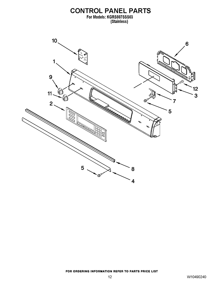 CONTROL PANEL PARTS Diagram and Parts List for KGRS807SSS03  KitchenAid Range
