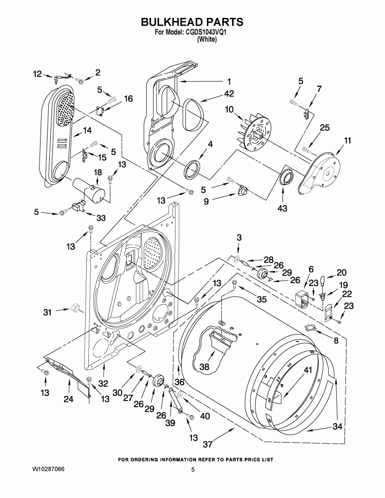 BULKHEAD PARTS Diagram and Parts List for CGDS1043VQ1  Crosley Dryer