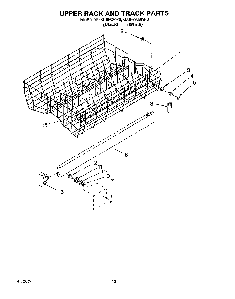 UPPER RACK AND TRACK Diagram and Parts List for KUDH230B0  KitchenAid Dishwasher
