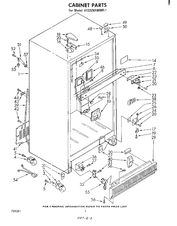 CABINET Diagram and Parts List for ET22ZKXMWR1  Whirlpool Refrigerator