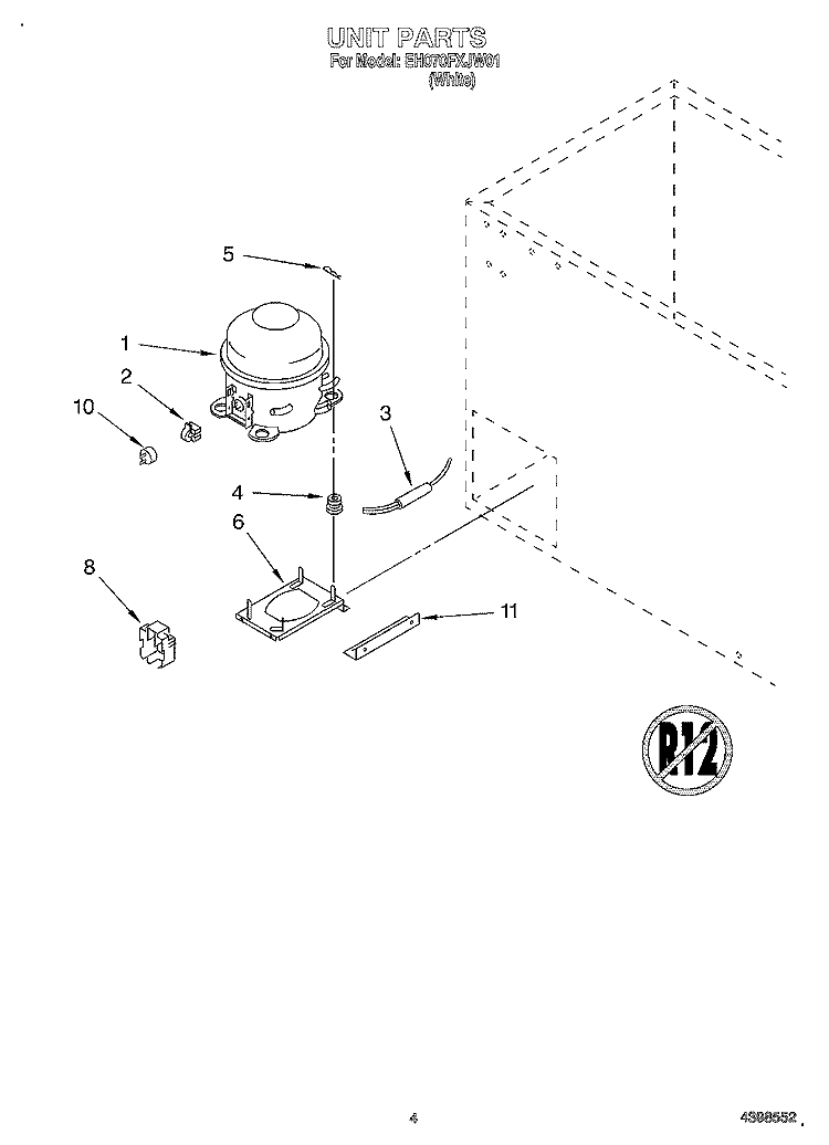 SECTION Diagram and Parts List for EH070FXJW01  Whirlpool Freezer