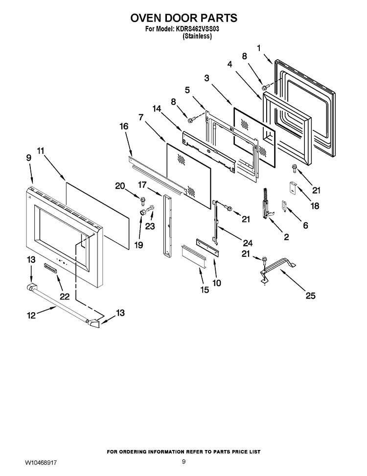 OVEN DOOR PARTS Diagram and Parts List for KDRS462VSS03  KitchenAid Range