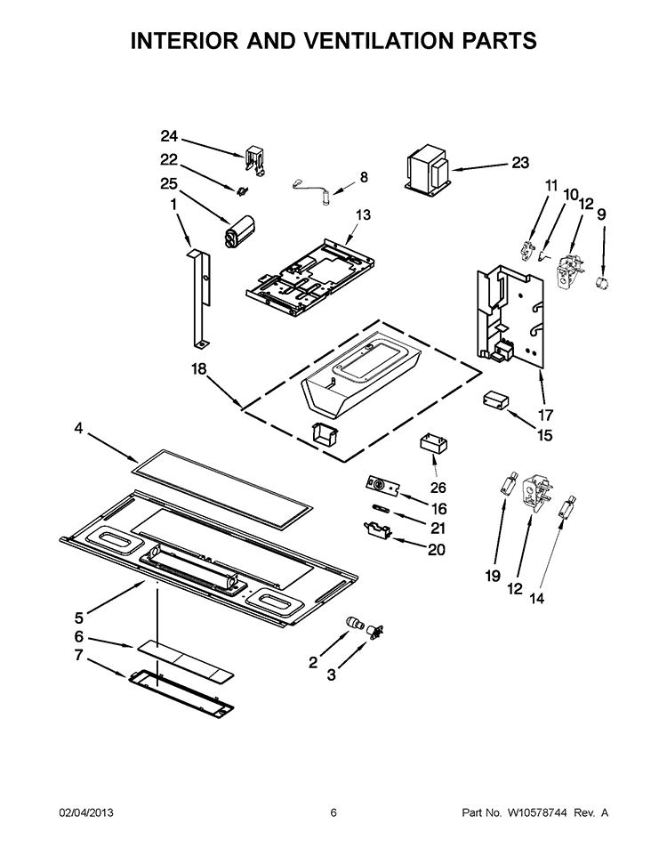 INTERIOR AND VENTILATION PARTS Diagram and Parts List for WMH32L19AS1  Whirlpool Microwave