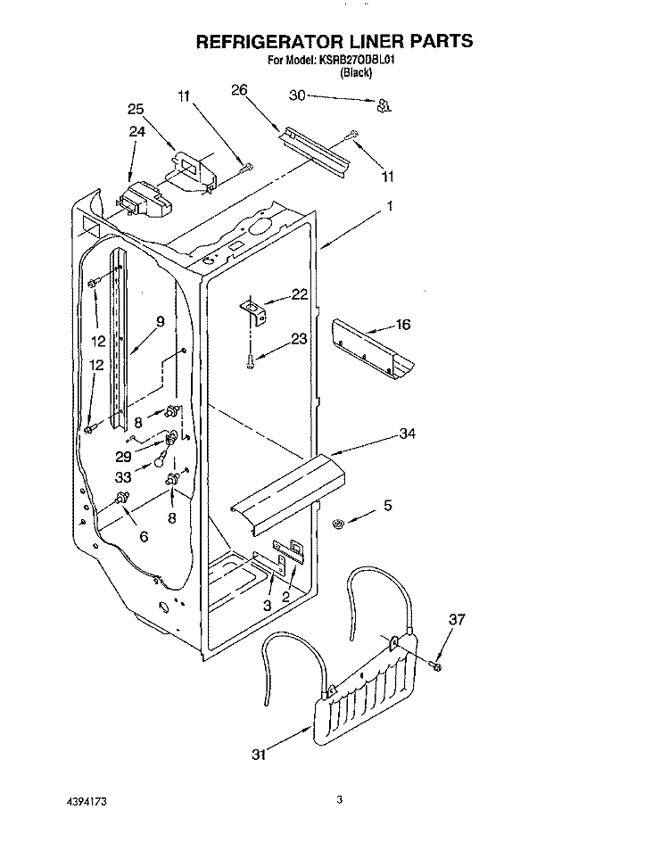 REFRIGERATOR LINER Diagram and Parts List for KSRB27QDBL01  KitchenAid Refrigerator