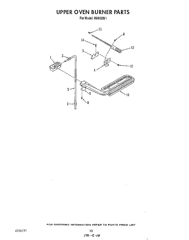 UPPER OVEN BURNER Diagram and Parts List for H8858L1  Roper Range