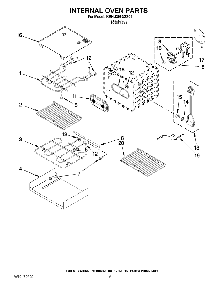INTERNAL OVEN PARTS Diagram and Parts List for KEHU309SSS05  KitchenAid Microwave Oven Combo