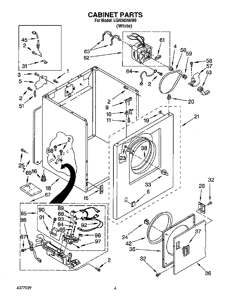 CABINET Diagram and Parts List for LGN3434AW0  Whirlpool Dryer