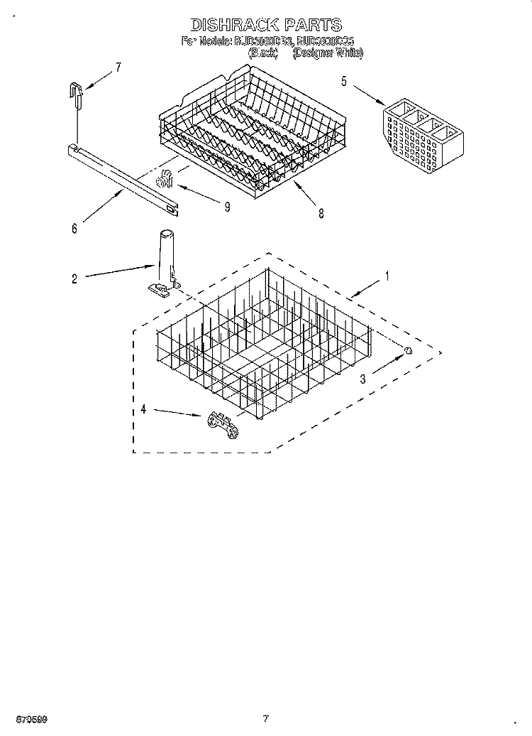 DISHRACK Diagram and Parts List for RUD3000DB3  Roper Dishwasher