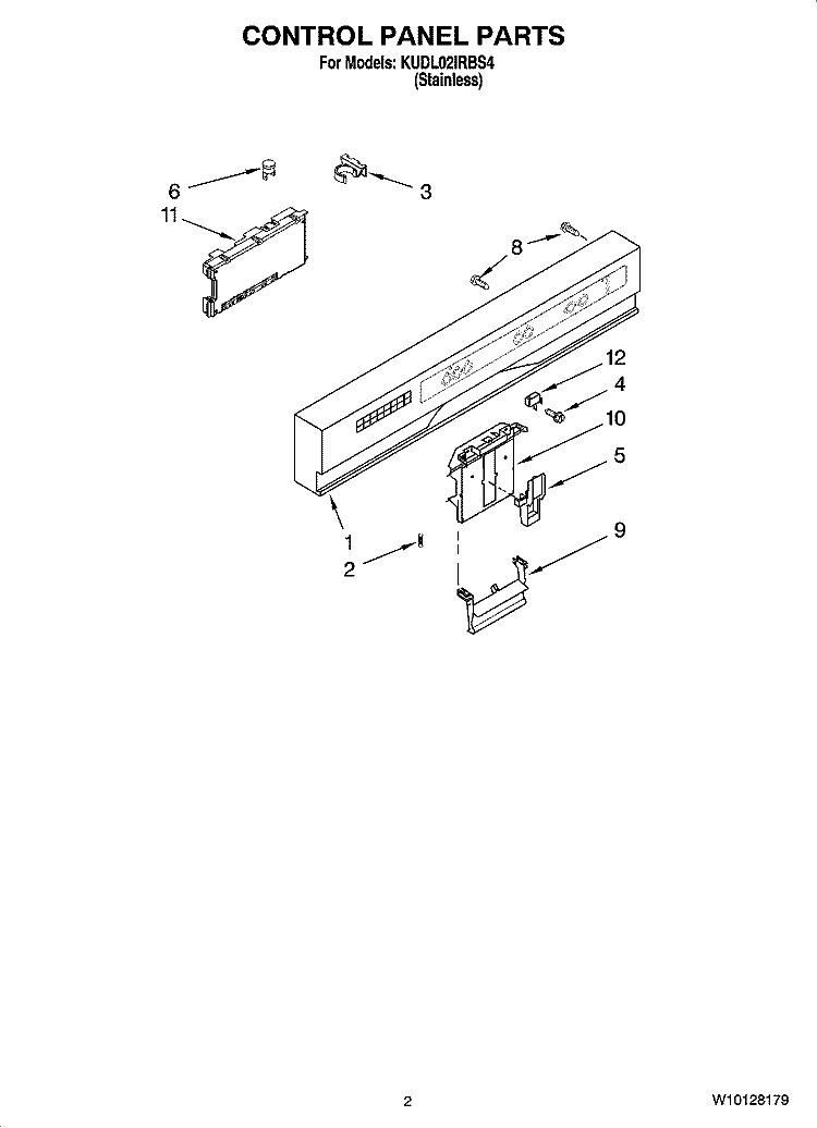 CONTROL PANEL PARTS Diagram and Parts List for KUDL02IRBS4  KitchenAid Dishwasher