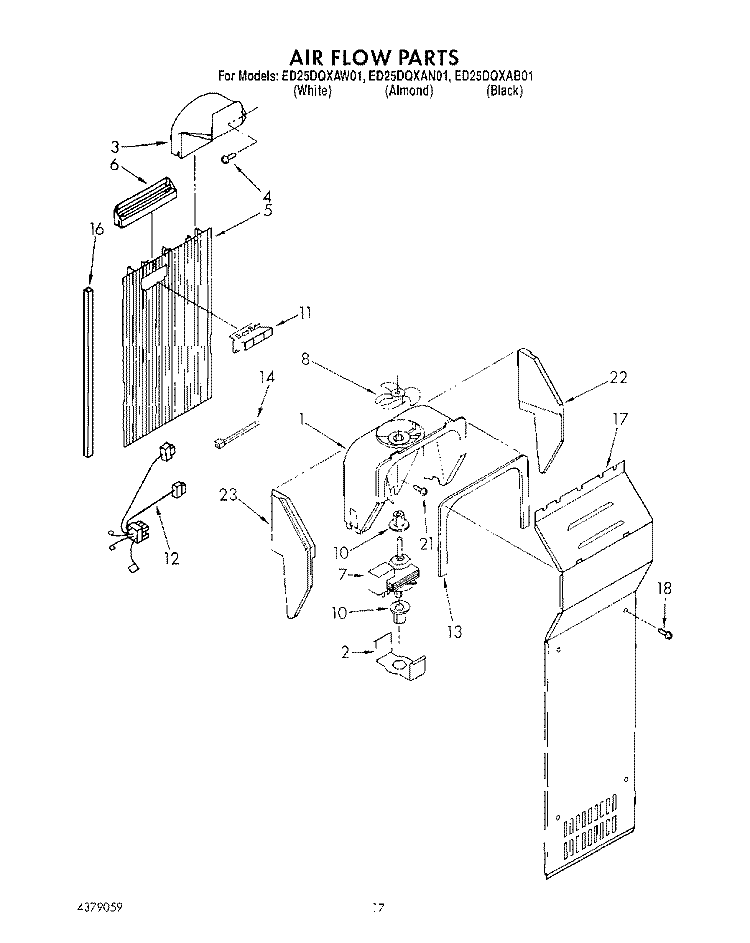 AIRFLOW Diagram and Parts List for ED25DQXAW01  Whirlpool Refrigerator