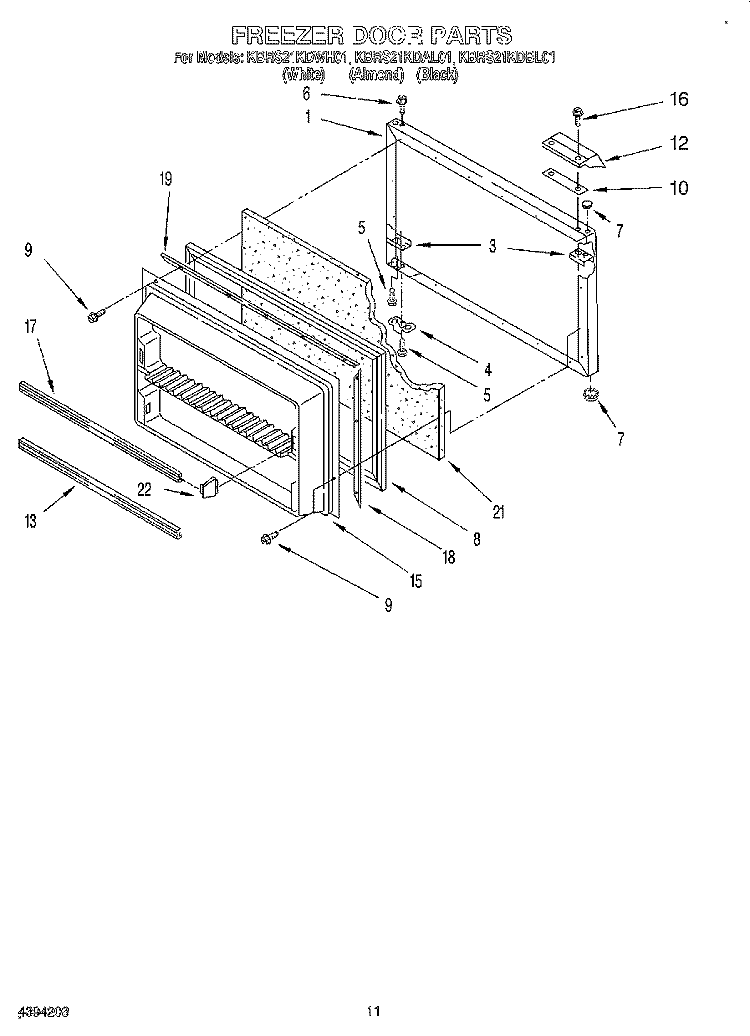 FREEZER DOOR Diagram and Parts List for KBRS21KDWH01  KitchenAid Refrigerator