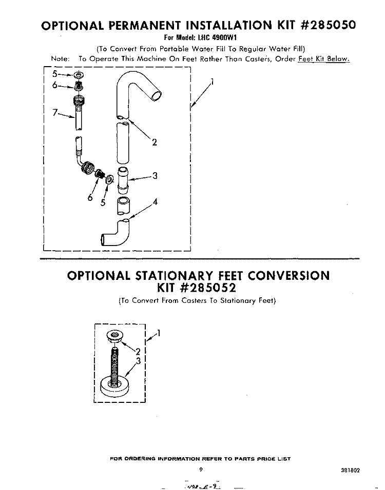 OPTIONAL PERMANENT INSTALLATION 28 Diagram and Parts List for LHC4900W1  Whirlpool Washer