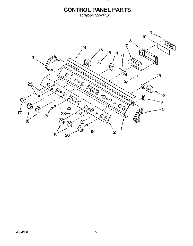 CONTROL PANEL Diagram and Parts List for SS373PEX1  Whirlpool Range