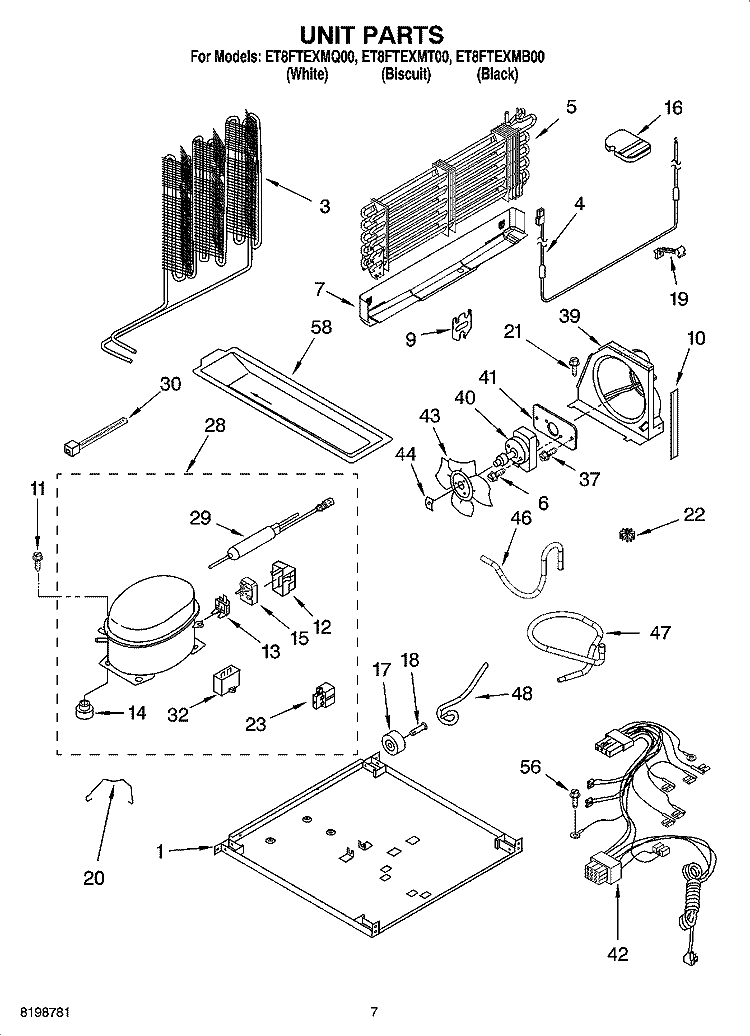 UNIT PARTS Diagram and Parts List for ET8FTEXMQ00  Whirlpool Refrigerator