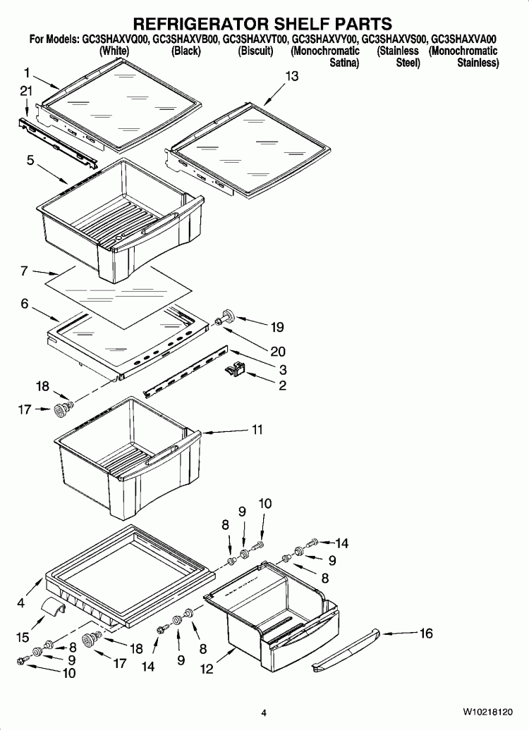 REFRIGERATOR SHELF PARTS Diagram and Parts List for GC3SHAXVA00  Whirlpool Refrigerator