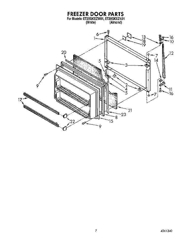 FREEZER DOOR Diagram and Parts List for ET20GKXZN01  Whirlpool Refrigerator