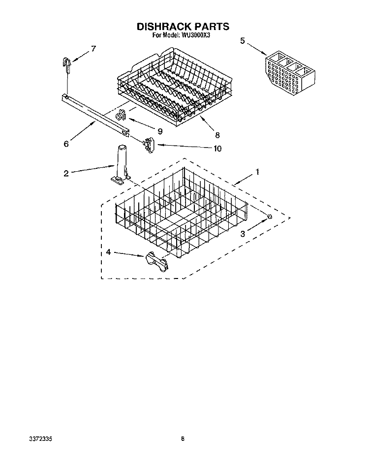 DISHRACK Diagram and Parts List for WU3000X3  Roper Dishwasher