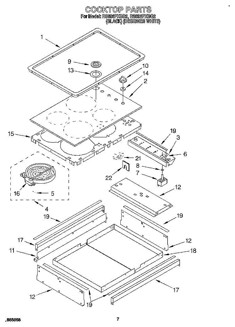 COOKTOP Diagram and Parts List for RS696PXBQ2  Whirlpool Range