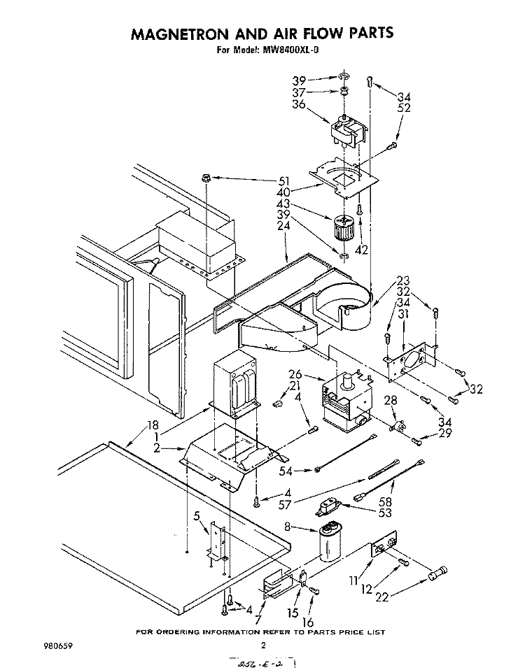 MAGNETRON AND AIR FLOW Diagram and Parts List for MW8400XL0  Whirlpool Microwave