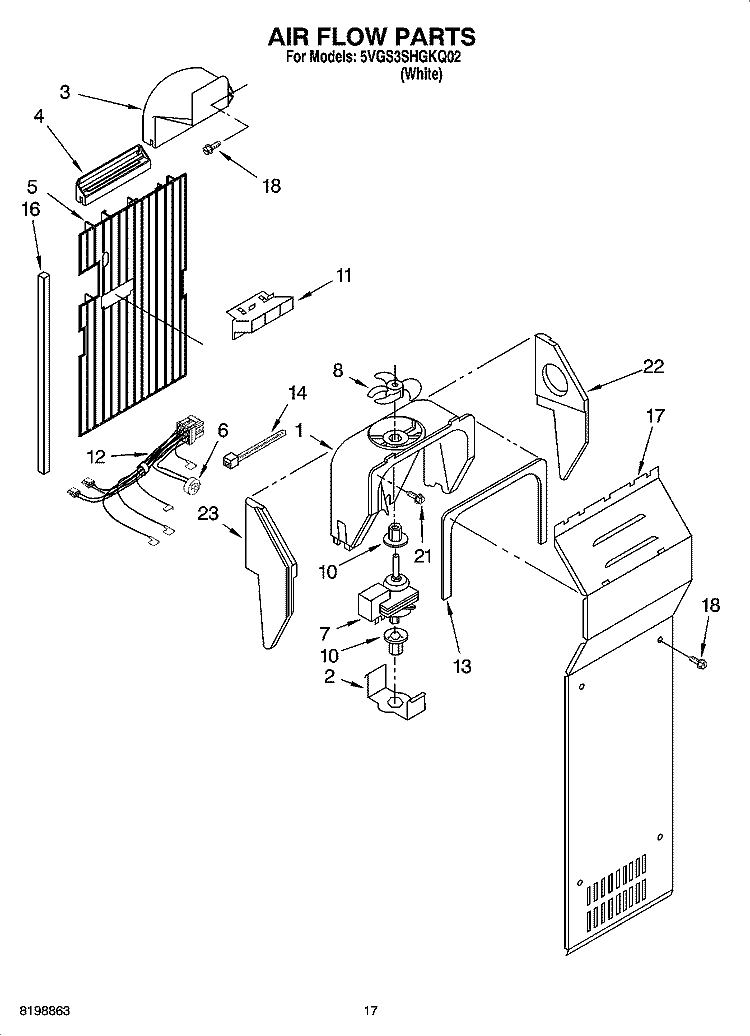 AIR FLOW PARTS Diagram and Parts List for 5VGS3SHGKQ02  Whirlpool Refrigerator