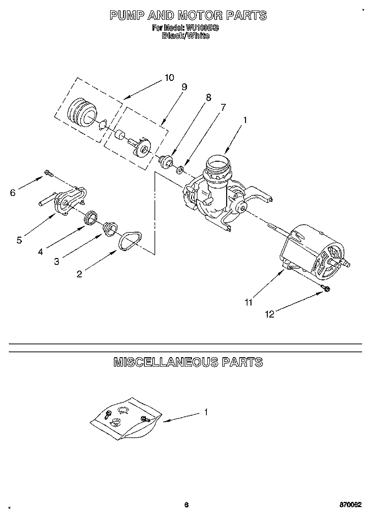PUMP AND MOTOR, MISCELLANEOUS Diagram and Parts List for WU1000X8  Roper Dishwasher