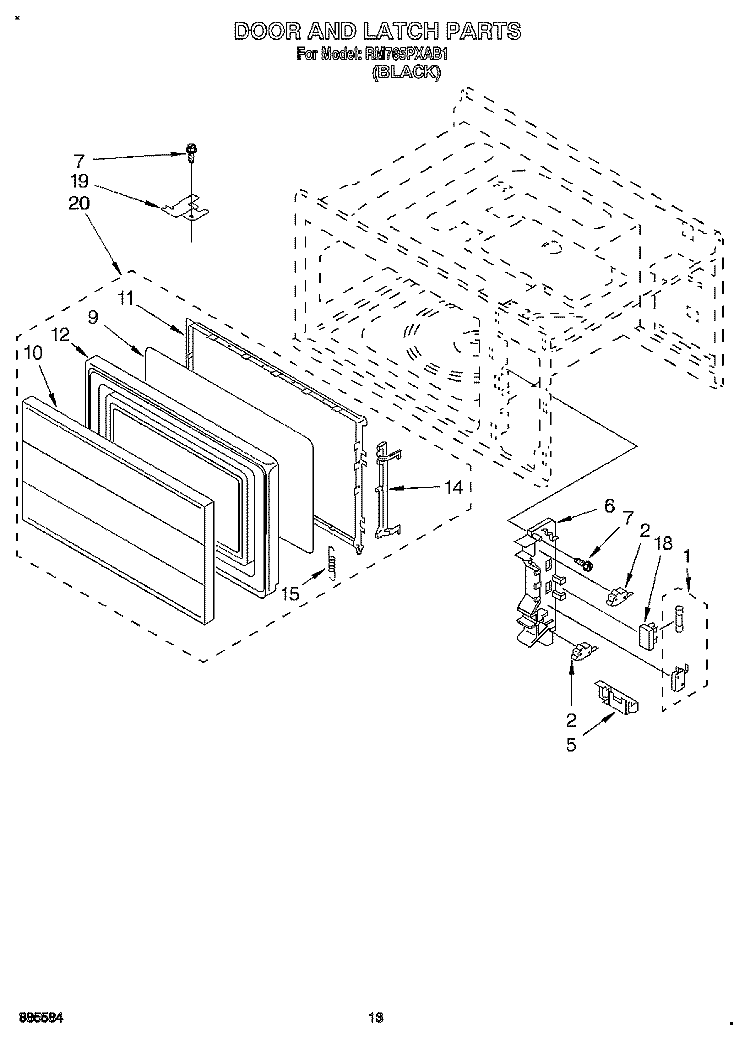 DOOR AND LATCH Diagram and Parts List for RM765PXAB1  Whirlpool Wall Oven