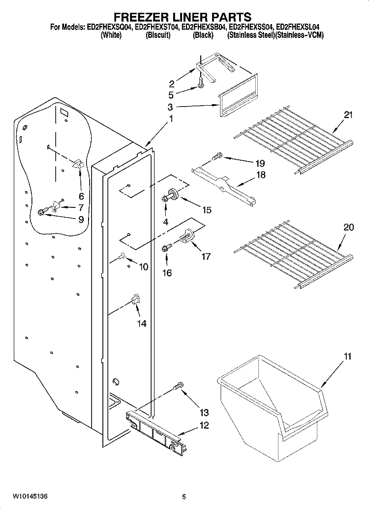 FREEZER LINER PARTS Diagram and Parts List for ED2FHEXSB04  Whirlpool Refrigerator