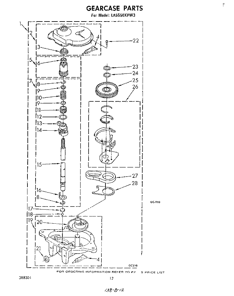 GEARCASE Diagram and Parts List for LA5550XPW3  Whirlpool Washer