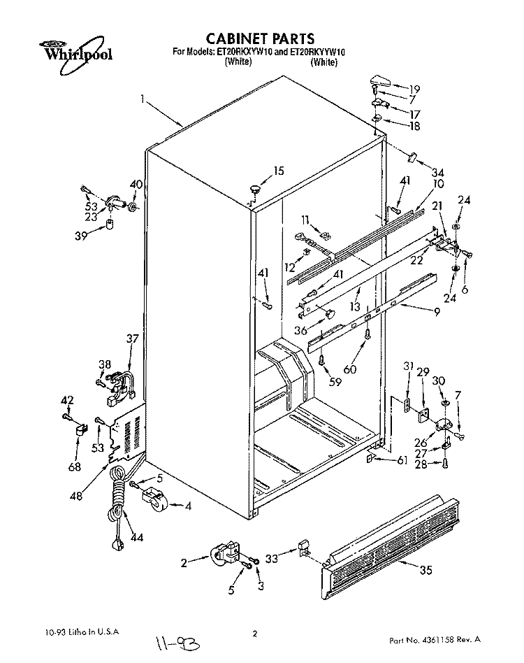 CABINET Diagram and Parts List for ET20RKYYW10  Whirlpool Refrigerator