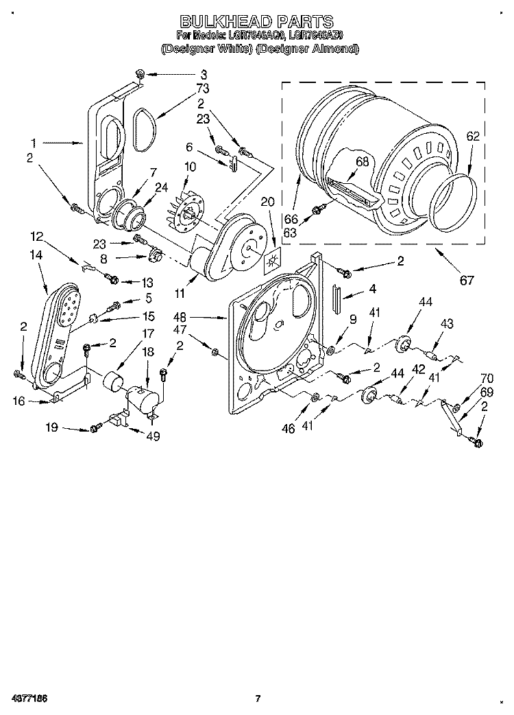 BULKHEAD Diagram and Parts List for LGR7646AZ0  Whirlpool Dryer