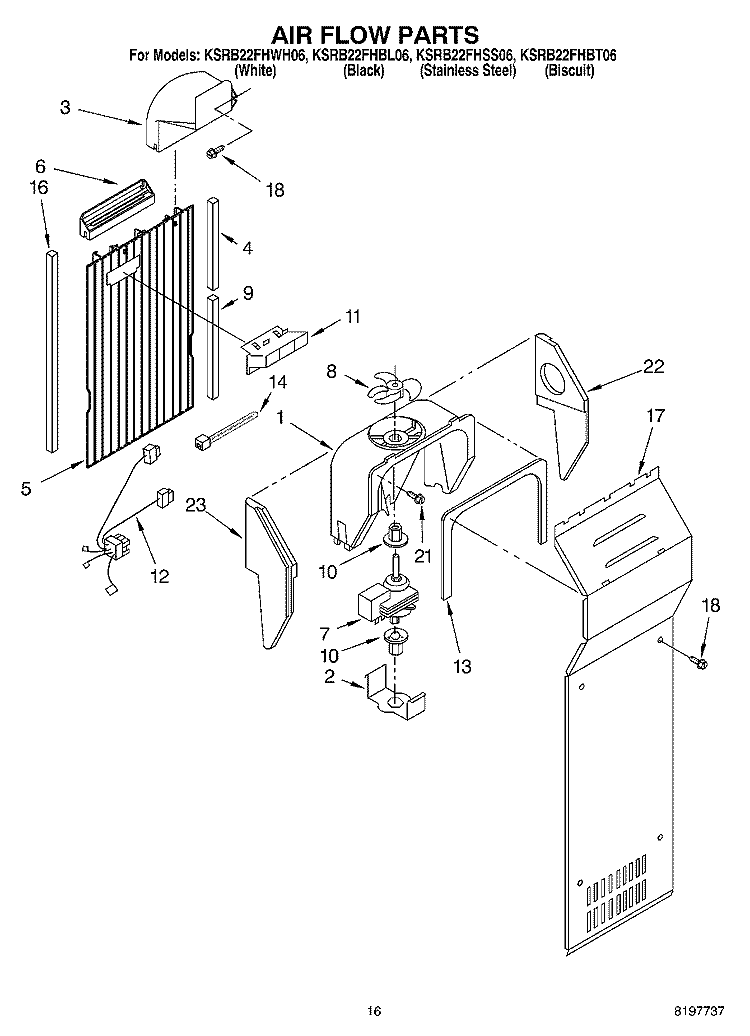 AIR FLOW Diagram and Parts List for KSRB22FHSS06  KitchenAid Refrigerator