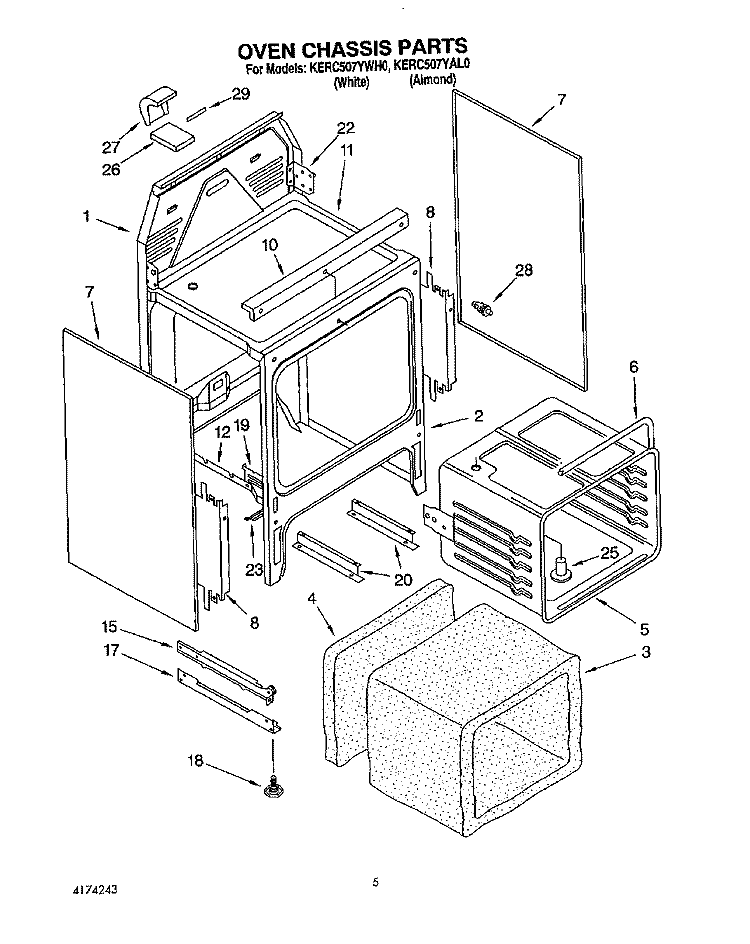 OVEN CHASSIS Diagram and Parts List for KERC507YAL0  KitchenAid Range