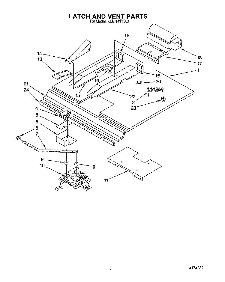 LATCH AND VENT Diagram and Parts List for KEBI141YBL1  KitchenAid Wall Oven