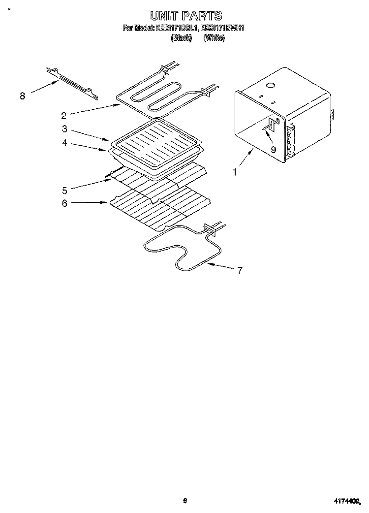 UNIT Diagram and Parts List for KEBI171BBL1  KitchenAid Wall Oven