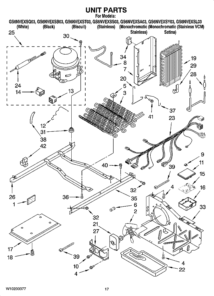 UNIT PARTS Diagram and Parts List for GS6NVEXST03  Whirlpool Refrigerator