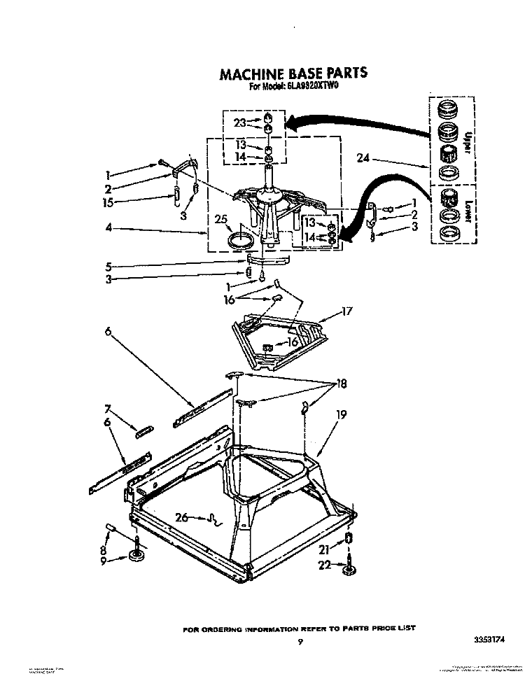 MACHINE BASE Diagram and Parts List for 6LA9320XTW0  Whirlpool Washer