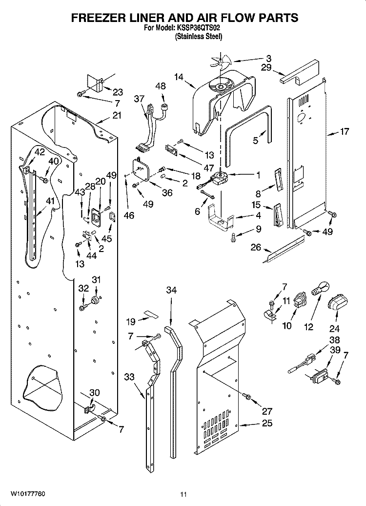 FREEZER LINER AND AIR FLOW PARTS Diagram and Parts List for KSSP36QTS02  KitchenAid Refrigerator