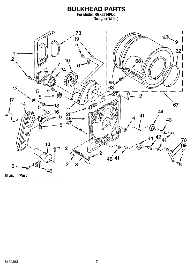 BULKHEAD PARTS Diagram and Parts List for RGX3514PQ0  Roper Dryer