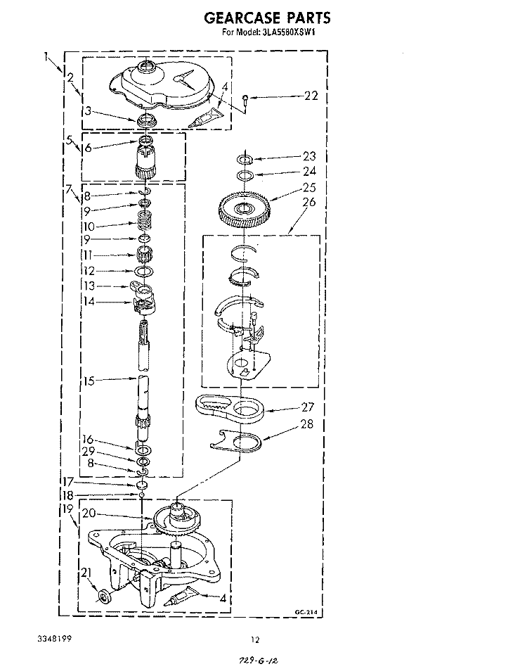GEARCASE Diagram and Parts List for 3LA5580XSW1  Whirlpool Washer
