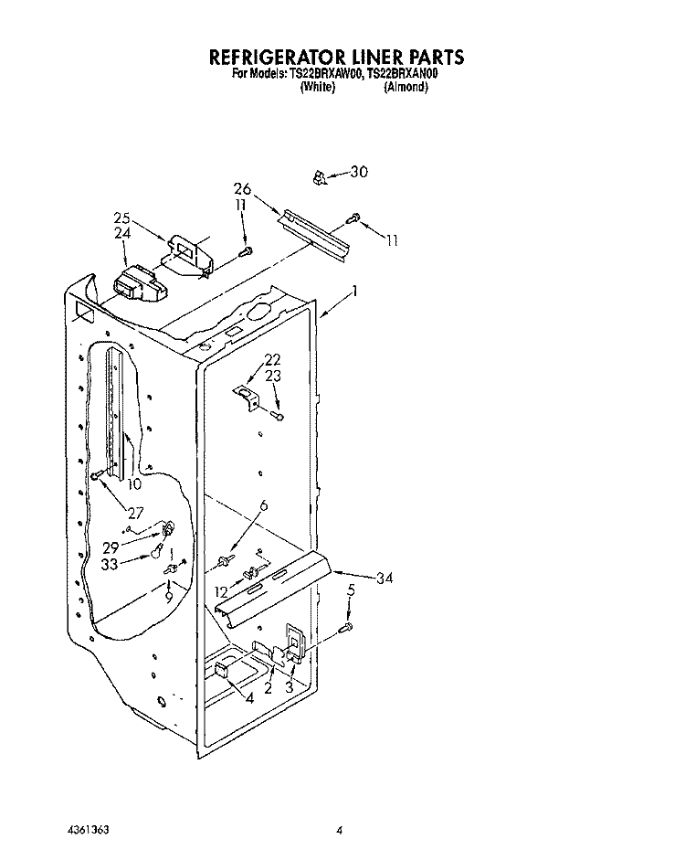 REFRIGERATOR LINER Diagram and Parts List for TS22BRXAW00  Whirlpool Refrigerator