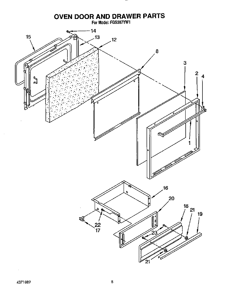 OVEN DOOR AND DRAWER Diagram and Parts List for FGS387YW1  Roper Range