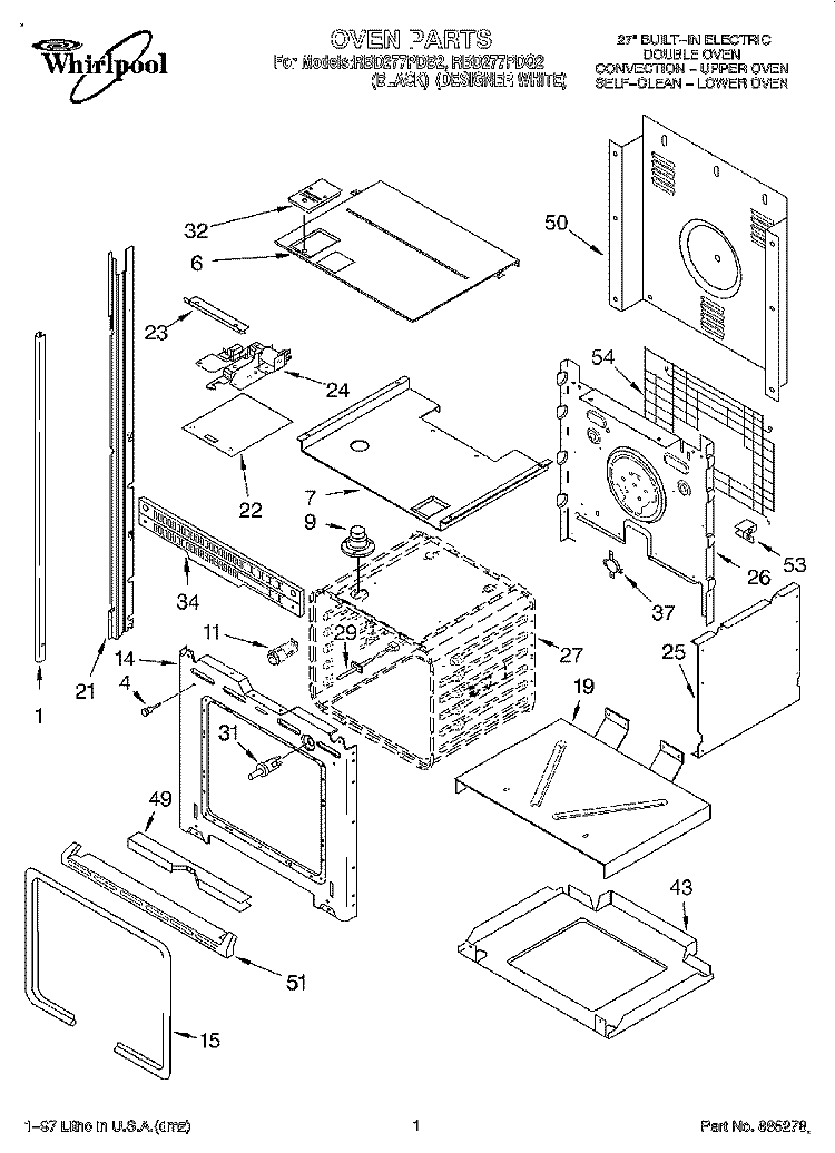 OVEN Diagram and Parts List for RBD277PDB2  Whirlpool Wall Oven