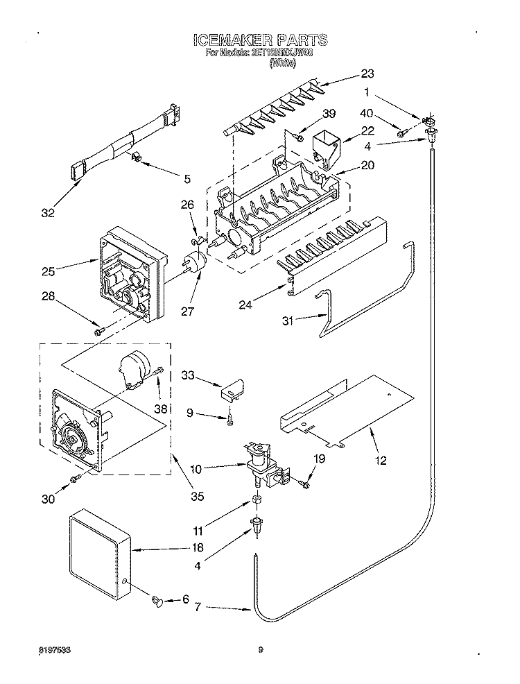 ICE MAKER Diagram and Parts List for 2ET18NMXJW00  Whirlpool Refrigerator