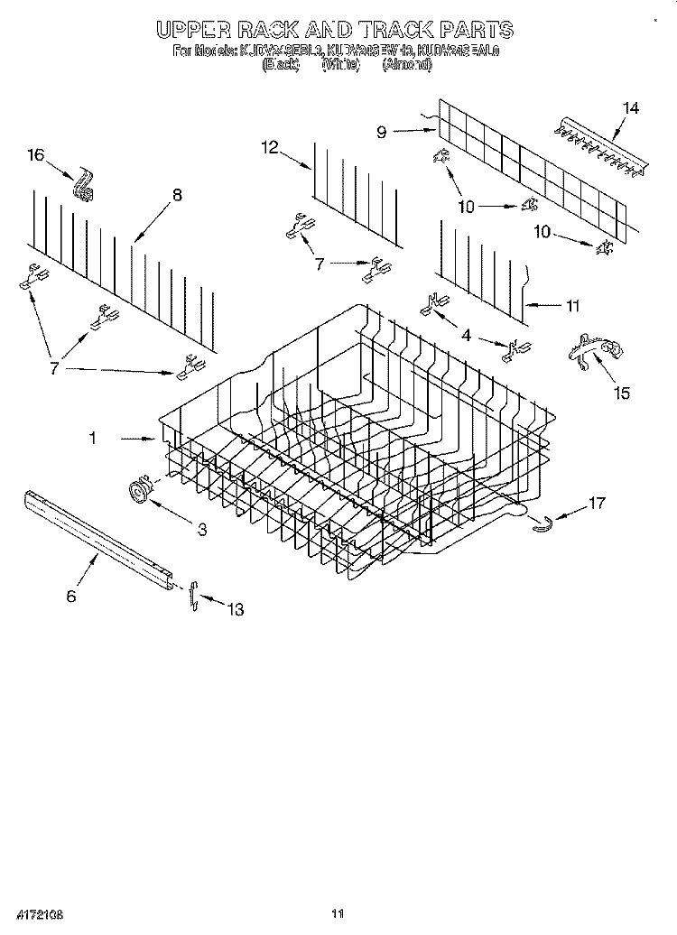 UPPER RACK AND TRACK Diagram and Parts List for KUDV24SEAL0  KitchenAid Dishwasher
