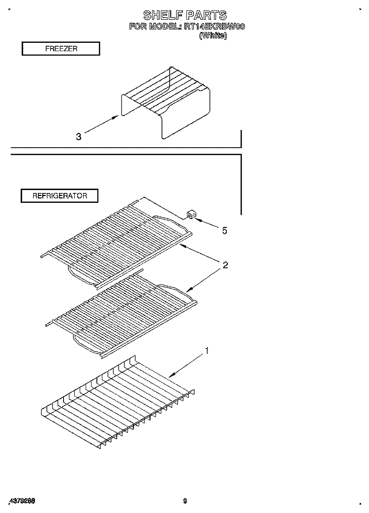 SHELF Diagram and Parts List for RT14EKRBW00  Roper Refrigerator