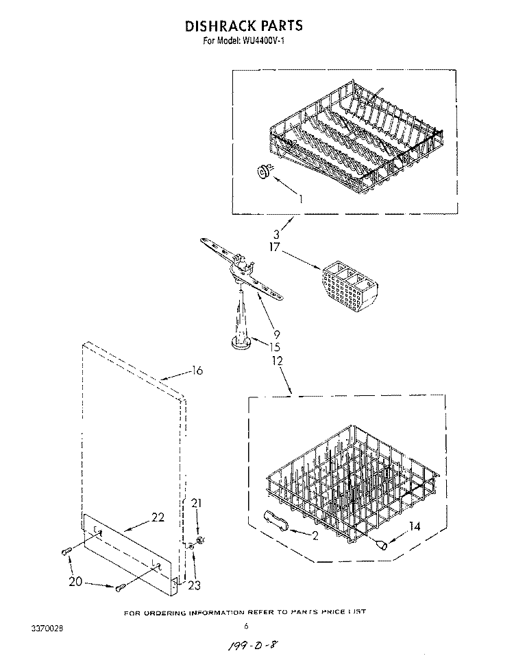 DISHRACK Diagram and Parts List for WU4400V1  Roper Dishwasher